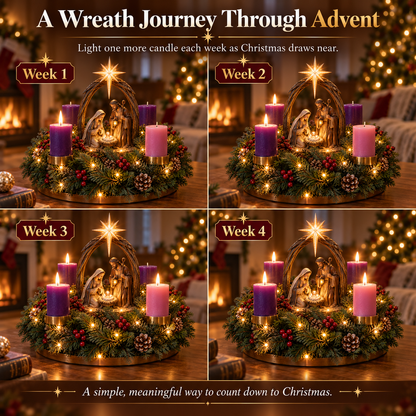 ✝️ Lighted Nativity Advent Wreath – A Sacred 4-Week Christmas Tradition🕯️