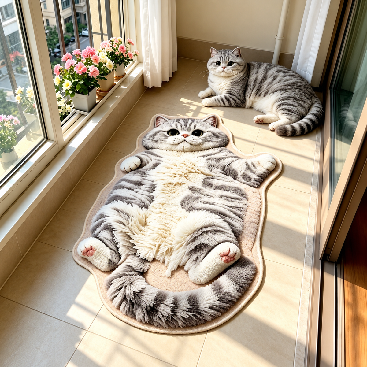🏆75K+ Sold 🐱Chubby Tabby Cat Shaped Rug 🤎