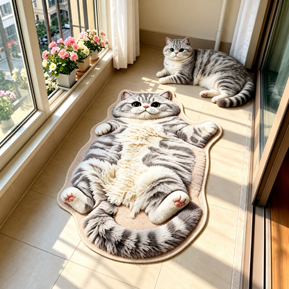 🏆75K+ Sold 🐱Chubby Tabby Cat Shaped Rug 🤎
