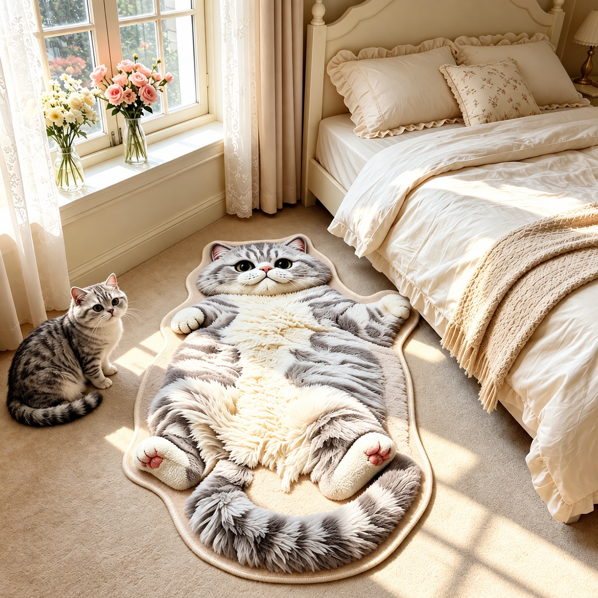 🏆75K+ Sold 🐱Chubby Tabby Cat Shaped Rug 🤎