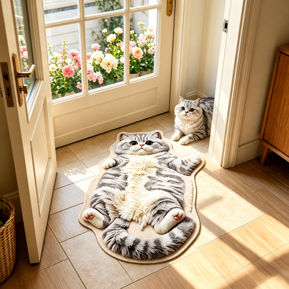 🏆75K+ Sold 🐱Chubby Tabby Cat Shaped Rug 🤎