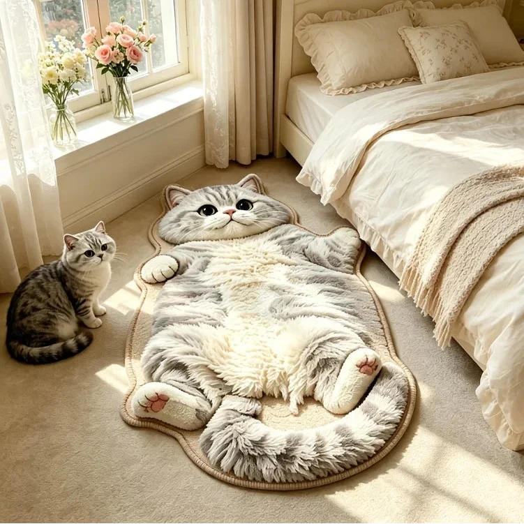🏆75K+ Sold 🐱Chubby Tabby Cat Shaped Rug 🤎